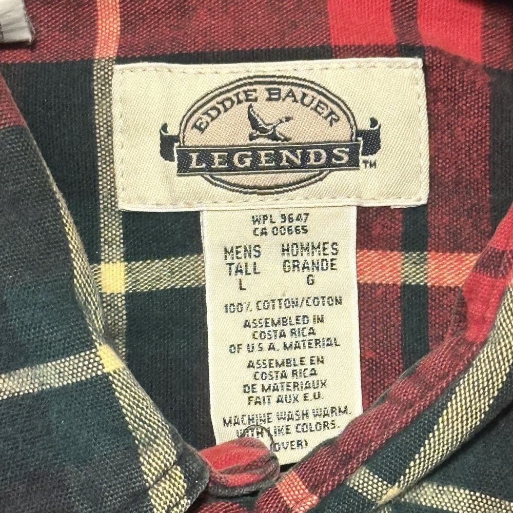 Eddie Bauer Legends Shirt Men's L  Plaid Flannel Button Up Red Heavy Pockets VTG - Picture 6 of 7